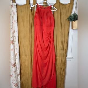Coral Orangish Red Halter Long Dress